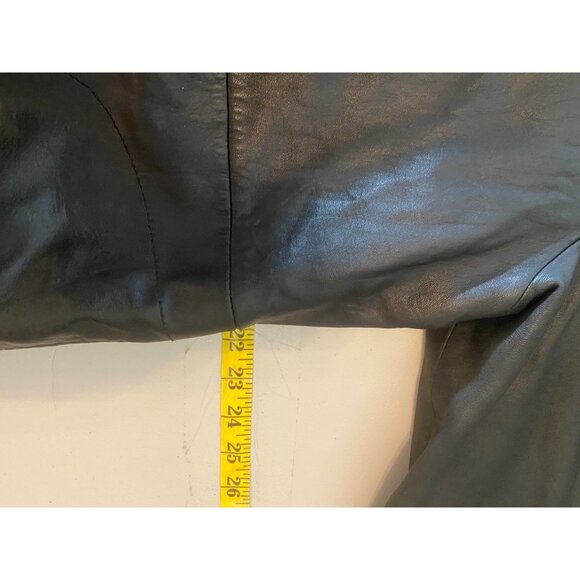 Talbots Womens Black Leather Hooded Coat 32" Long w/ Thinsulate Medium - Picture 11 of 13
